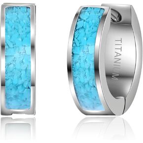TGNEL Small Titanium Earrings Hoops Synthetic Turquoise Earrings for Women Lightweight | Nickel Free Titanium Hoop Earrings for Sensitive Ears