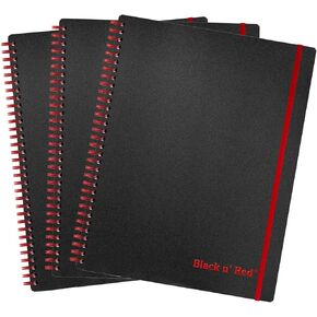 Black n' Red Business Notebooks, 3 Pack, Soft Cover, Twin Wire, 70 Sheets, 11" x 8-1/2", Black (400161060)