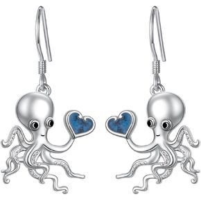 Alphm 925 Sterling Silver Ocean Earrings for Women Handmade Turquoise Chips Sea Animal Dangle Drop Earrings Ocean Theme Jewelry for Daughter Sister