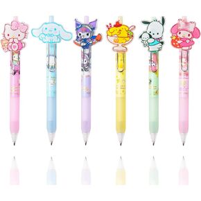 6 Pcs Cartoon Mechanical Pencils Melody Anime Black Pencil 0.5/0.7mm Kitty Kawaii Office School Supplies Cute Cat Stationery with 1 Lead Refill Set 0.5mm Gifts for Women Girls