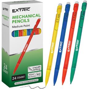 EXTRIC Mechanical Pencils 0.7 mm with Erasers, Medium Point Lead, HB number 2, Assorted Barrels, 24-Count Pack, Perfect for Writing and Drawing