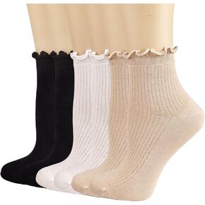 Mcool Mary Womens Ruffle Socks Breathable Casual Cotton Frilly Cute Knit Cotton Lettuce Trim Ankle Socks 6 Pack