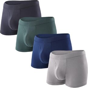 BAMBOO COOL Mens Underwear Trunks for Man Soft Waistband Open-fly No-ride-up Trunk Boxers Excellent Support Briefs(4 pack)