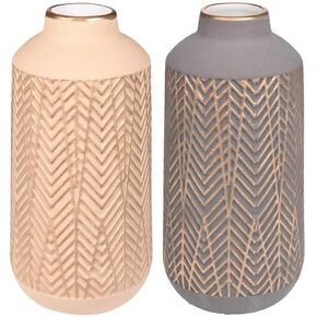 TERESA'S COLLECTIONS Vase for Pampas Grass, Boho Decorative Vases for Home Decor, Ceramic Beige Flower Vase for Table Decoration, Living Room, Mantel, Ideal Housewarming Gifts for Mom, 8"-Set of 2