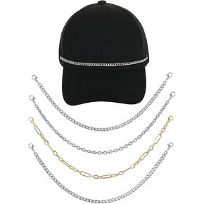 4 Pcs Trucker Hat Chains Bill Decoration Trucket Hat Charms DIY Metal Chains for Mesh Baseball Cap Accessories