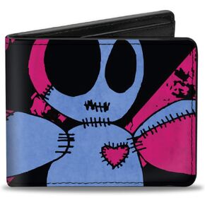 Buckle-Down Men's Wallet, Bifold, Voodoo Black Pink Blue, Vegan Leather, Multi, 4.0" x 3.5"