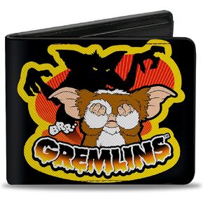 Horror Movies Wallet, Bifold, Gremlins Stripe and Gizmo Pose Black Yellow, Vegan Leather