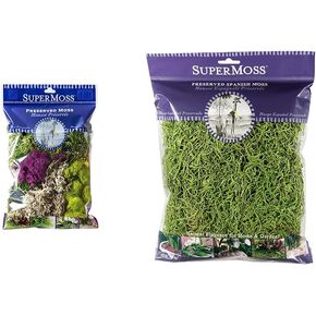 SuperMoss (23310) Moss Mix - Best Sellers, 80.75 Cubic Inch Bag (Appx. 2 Ounce) & (26907) Spanish Moss Preserved, Grass, 4oz, 120 Cubic in Bag (Appx. 4oz) (7 59834 26907 6)