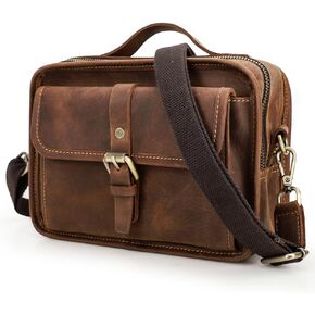 Top Grain Leather 8.3" Messenger Bag for Man & Woman, Multi Pockets, Fits to 7.9"/8.3" iPad for Daily/School/Business/Travel