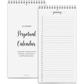 321Done Perpetual Calendar, Made in USA - 12-Month Wall Hanging Organizer, Simple Script Spiral-Bound Notepad for Important Dates, Anniversaries, Birthdays, Special Days Reminder - 5x10, Tan