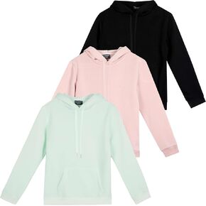 Real Essentials 3 Pack: Women's Fleece Long-Sleeve Pullover Hoodie Active Sweatshirt Kangaroo Pocket - (Available In Plus) in Kuwait
