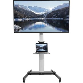 VIVO Aluminum Mobile TV Cart for 32 to 83 inch Screens up to 110 lbs, LCD LED OLED 4K Smart Flat, Curved Panels, Heavy Duty Stand with DVD Shelf, Locking Wheels, Max VESA 600x400, Silver, STAND-TV09