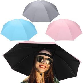 3 Pcs Fishing Umbrella Hat 27'' Adjustable Hands Free Umbrella Foldable Head Umbrella Cap UV Protection Waterproof (Black, Blue, Camouflage)