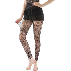 Women's Floral Fishnet Footless Tights Vintage No Toes Leggings Stockings High Waist Lace Mesh Tights