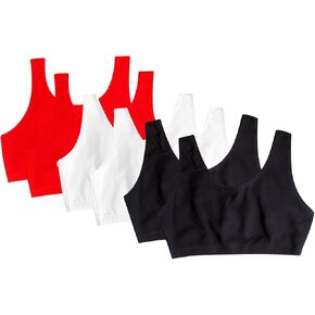 Fruit of the Loom Women's Built Up Tank Style Sports Bra 6 Pack, Red Hot/White/Black, 48