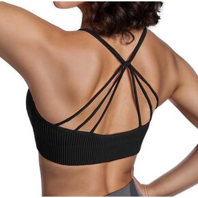 Strappy Crop Top with Built in Bra Seamless Sports Bra for Women Ribbed Longline Yoga Bra Cross Back Workout Top 2024