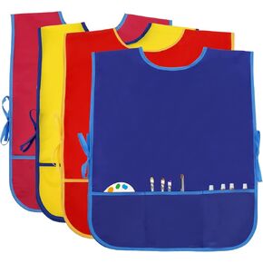 4Pcs Kids Art Smock Kids Apron Waterproof Painting Aprons with 3 Pockets Art Smocks for Kids 3-8 Years, 4 Colors