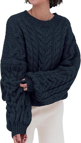 PRETTYGARDEN Womens Sweaters Fall 2024 Cable Knit Long Sleeve Crewneck Oversized Sweater Chunky Pullover Loose Outfits in Saudi Arabia