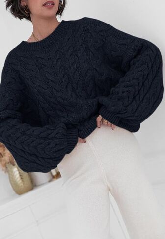 PRETTYGARDEN Womens Sweaters Fall 2024 Cable Knit Long Sleeve Crewneck Oversized Sweater Chunky Pullover Loose Outfits in Saudi Arabia