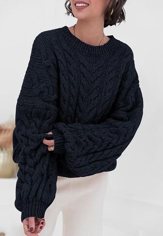 PRETTYGARDEN Womens Sweaters Fall 2024 Cable Knit Long Sleeve Crewneck Oversized Sweater Chunky Pullover Loose Outfits in Saudi Arabia