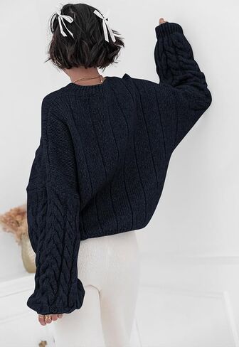 PRETTYGARDEN Womens Sweaters Fall 2024 Cable Knit Long Sleeve Crewneck Oversized Sweater Chunky Pullover Loose Outfits in Saudi Arabia