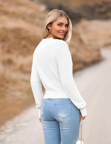 Zeagoo Women's 2024 Fall Crewneck Cropped Sweater Trendy Long Sleeve Ribbed Knit Pullover Jumper Tops in Kuwait