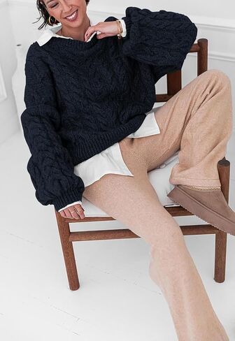 PRETTYGARDEN Womens Sweaters Fall 2024 Cable Knit Long Sleeve Crewneck Oversized Sweater Chunky Pullover Loose Outfits in Saudi Arabia