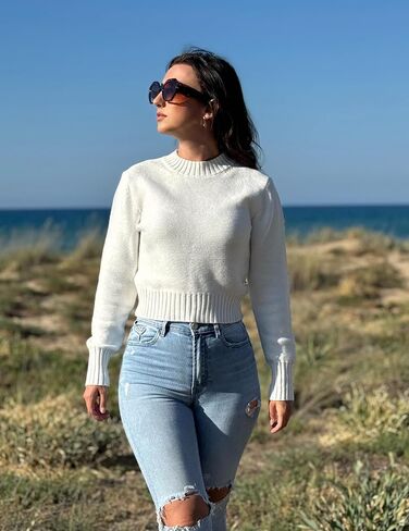 Zeagoo Women's 2024 Fall Crewneck Cropped Sweater Trendy Long Sleeve Ribbed Knit Pullover Jumper Tops in Kuwait