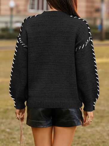 Saodimallsu Womens Oversized Sweaters Crew Neck Puff Long Sleeve Knit Fall Loose Chunky Trendy Casual Pullover Top in Saudi Arabia