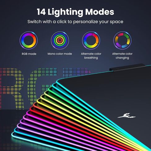لوحة ماوس ألعاب BladeHawks RGB مع محور USB 4 منافذ، 14 وضع إضاءة، قاعدة مطاطية كبيرة الحجم مضادة للانزلاق، حصيرة ماوس مطلية مقاومة للماء للكمبيوتر المحمول المكتبي، ألعاب الكمبيوتر الشخصي، المكتب in Saudi Arabia