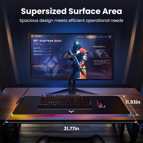 لوحة ماوس ألعاب BladeHawks RGB مع محور USB 4 منافذ، 14 وضع إضاءة، قاعدة مطاطية كبيرة الحجم مضادة للانزلاق، حصيرة ماوس مطلية مقاومة للماء للكمبيوتر المحمول المكتبي، ألعاب الكمبيوتر الشخصي، المكتب in Saudi Arabia