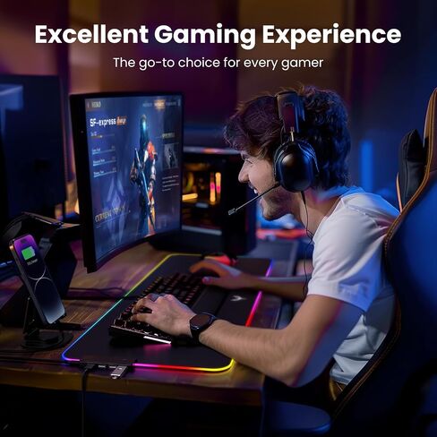لوحة ماوس ألعاب BladeHawks RGB مع محور USB 4 منافذ، 14 وضع إضاءة، قاعدة مطاطية كبيرة الحجم مضادة للانزلاق، حصيرة ماوس مطلية مقاومة للماء للكمبيوتر المحمول المكتبي، ألعاب الكمبيوتر الشخصي، المكتب in Saudi Arabia