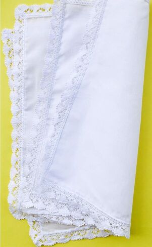 Ladies Bridal Wedding Crochet Lace Handkerchiefs 60s Cotton Hankies Size 11.8" in Saudi Arabia