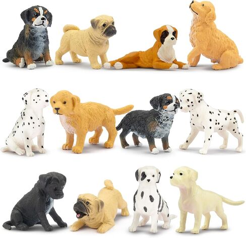 Toymany 12PCS Mini Dog Figurines Playset, Realistic Detailed Plastic Puppy Figures, Hand Painted Emulational Tiny Dogs Animals Toy Set, Cake Toppers Christmas Birthday Gift for Kids Toddlers in Kuwait