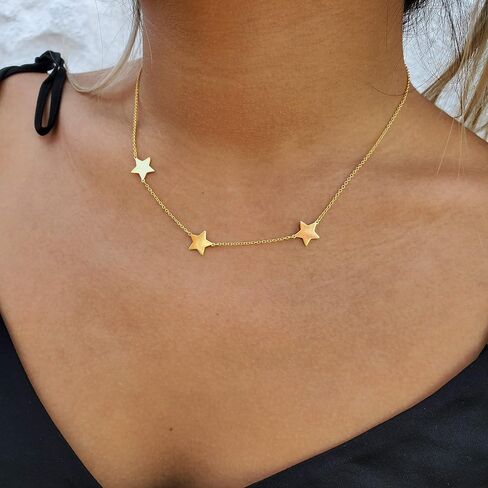 JR Joy and Rachel 14K Gold Plated Sterling Silver Dainty Necklace Three Stars Collar Necklace Length16,17,18 for Women in Saudi Arabia