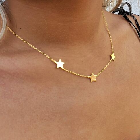 JR Joy and Rachel 14K Gold Plated Sterling Silver Dainty Necklace Three Stars Collar Necklace Length16,17,18 for Women in Saudi Arabia