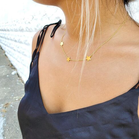 JR Joy and Rachel 14K Gold Plated Sterling Silver Dainty Necklace Three Stars Collar Necklace Length16,17,18 for Women in Saudi Arabia