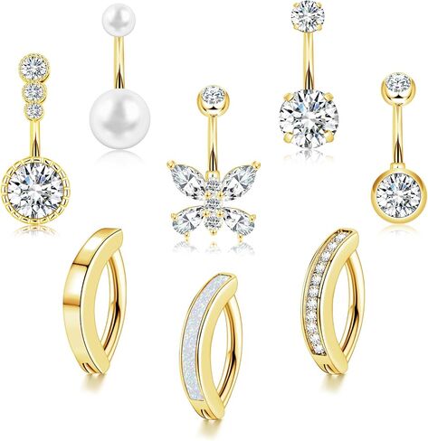 14G Belly Button Ring 8Pcs Belly Button Piercing Stainless Steel Belly Rings Cute CZ Heart Butterfly Clicker Belly Piercing Jewelry for Women in Saudi Arabia