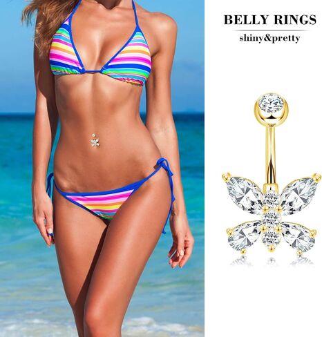 14G Belly Button Ring 8Pcs Belly Button Piercing Stainless Steel Belly Rings Cute CZ Heart Butterfly Clicker Belly Piercing Jewelry for Women in Saudi Arabia