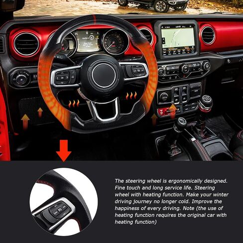 Carbon Fiber Steering Wheel Upgraded Nappa With heating function Perforated Leather with Red Stitching Customized Steering Wheel for Jeep Wrangler JL/JLU/JT 2018-2023 in Saudi Arabia