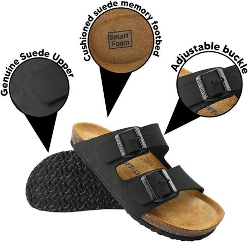 100% Genuine Leather Men's Sandals - Comfortable Cushioned Memory Foam Footbed, Slip-On Slides for Casual Summer Wear, Adjustable Fit, Durable Non-Slip Sole in Saudi Arabia