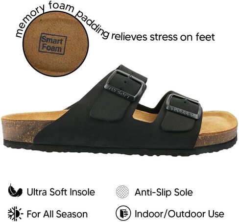 100% Genuine Leather Men's Sandals - Comfortable Cushioned Memory Foam Footbed, Slip-On Slides for Casual Summer Wear, Adjustable Fit, Durable Non-Slip Sole in Saudi Arabia