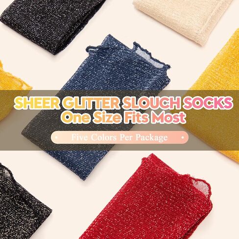 جوارب MANZI النسائية الشفافة اللامعة من التول جوارب شفافة لامعة بشبكة صيد السمك مكدسة من الدانتيل جوارب كاحل لامعة معدنية 5 أزواج in Kuwait