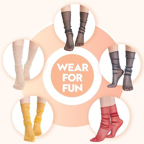 جوارب MANZI النسائية الشفافة اللامعة من التول جوارب شفافة لامعة بشبكة صيد السمك مكدسة من الدانتيل جوارب كاحل لامعة معدنية 5 أزواج in Kuwait