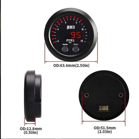 Fuel Pressure Gauge 2‑1/16in 52mm Ultraslim 15PSI Red LED DC12V-24V with Alarm and Electronic Sensor for Car & Truck in Kuwait