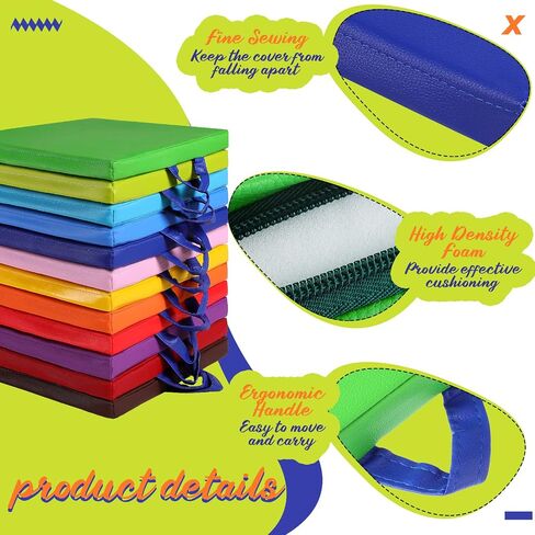 12 Pcs Floor Cushions Classroom Flexible Floor Seating with Handle for Kids in Home School Classroom Kindergarten Daycare Nursery (Classic Color,Square) in Kuwait