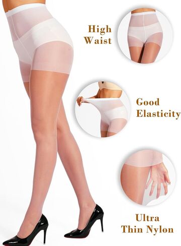 HONENNA Sheer Tights for Women 3 Pairs 20D Control Top High Waist Pantyhose with Reinforced Toes in Kuwait