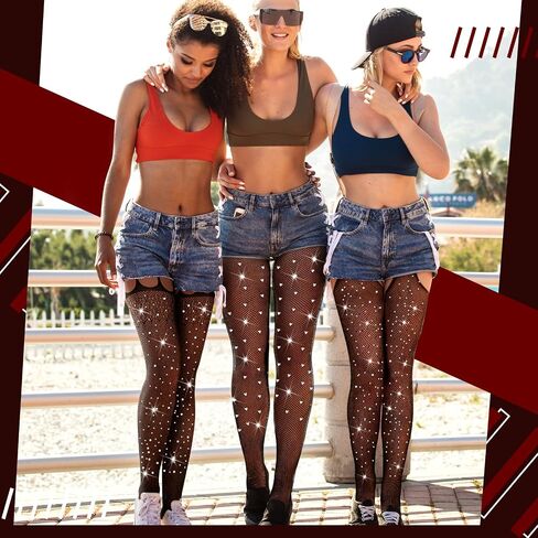 Geyoga 3 Pcs Footless Fishnet Stockings for Women Rhinestone Fish Nets Tights Thigh High Stockings Pantyhose Mesh Leggings in Saudi Arabia