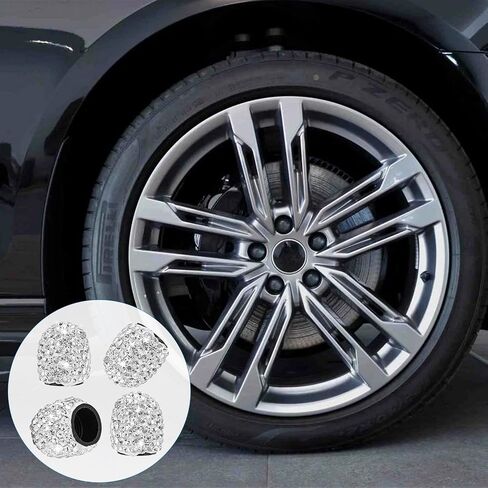 4PCS Tire Valve Caps Bling Crystal Diamond Tire Valve Stem Caps Universal Car Wheel Tire Stem Covers for Cars SUVs Trucks Motorcycles Bikes(White) in Saudi Arabia