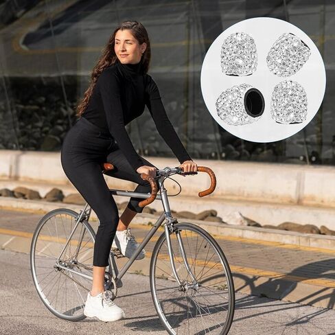 4PCS Tire Valve Caps Bling Crystal Diamond Tire Valve Stem Caps Universal Car Wheel Tire Stem Covers for Cars SUVs Trucks Motorcycles Bikes(White) in Saudi Arabia
